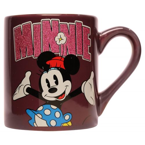 디즈니 Silver Buffalo DL1932G Disney Minnie Im Here Glitter Ceramic Mug, 14-Ounces