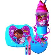 Disney Doc Mc Stuffins Reusable Childrens Lunch Kit Includes Sandwich Container , Snack Container Fork and Spoon (ROCK AND SIP)
