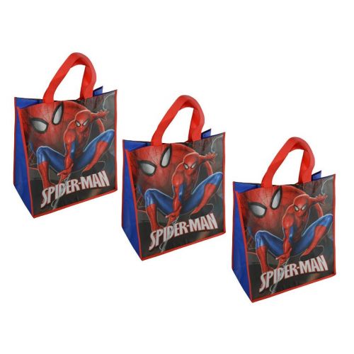 디즈니 Disney Marvel Spider-Man Large 15.5-inch Reusable Shopping Tote or Gift Bag, 3-Pack, Blue, Red