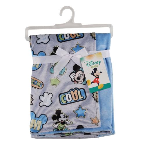 디즈니 Disney Mickey Mouse Mink and Sherpa Double Sided Infant Blanket, Awesome Print