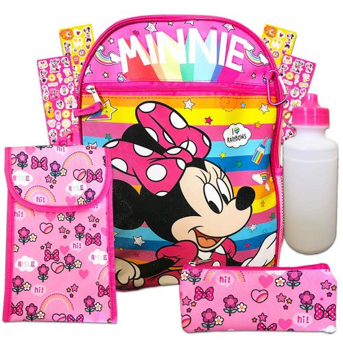 디즈니 Disney Minnie Mouse 6 Pc Backpack School Set ~ Deluxe 16 Inch Backpack, Lunch Bag, Water Bottle, and More (Minnie Mouse School Supplies)