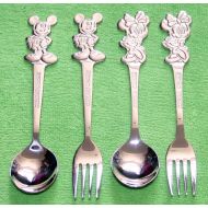 Disney 4 PC Collectible Stainless Steel Mickey Minnie Spoon Folk Flatware Set