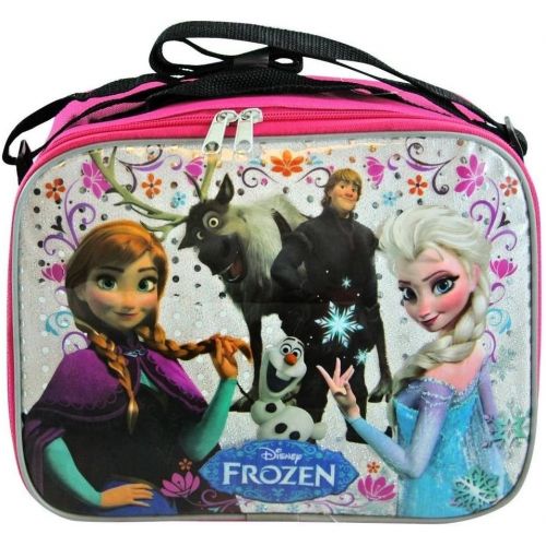 디즈니 Disney Frozen Insulated Soft Lunch Bag Featuring Elsa, Anna, Olaf, Kristoff & Sven Bonus Frozen Bread Shaped Sandwich Container