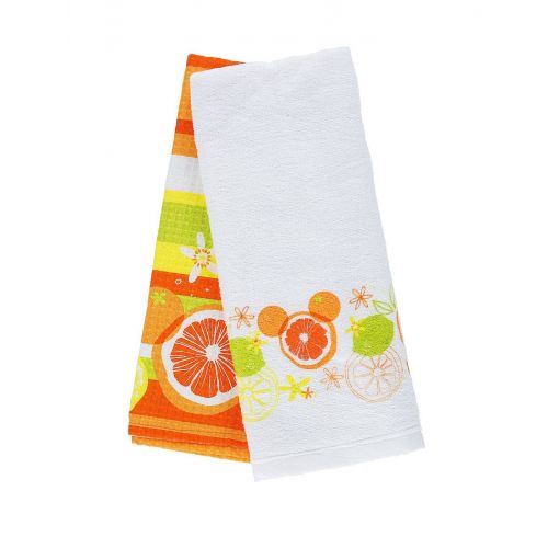 디즈니 Disney Parks Citrus Mickey Mouse Icon Kitchen Dish Hand Towel Set of 2