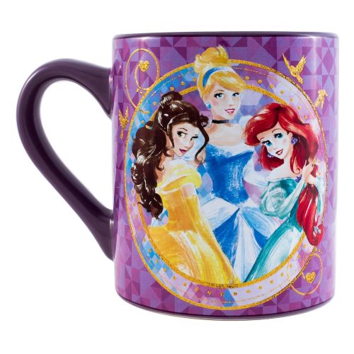 디즈니 Silver Buffalo DP110232G Disney Princess Trio Gold Circle Glitter Ceramic Mug, 14 oz, Multicolor