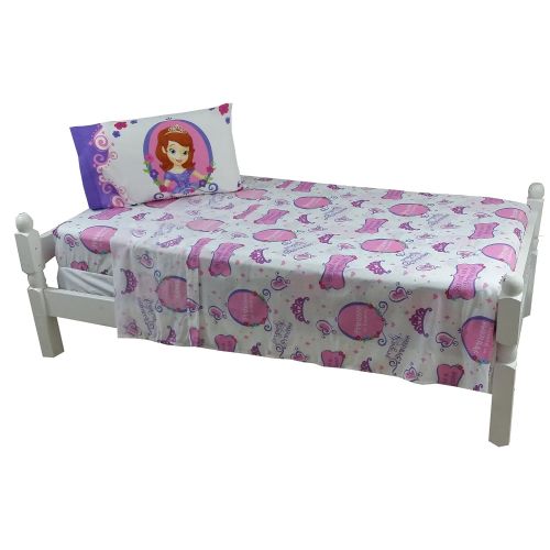 디즈니 4pc Sofia the First Twin Bedding Set Disney Princess in Training Comforter and Sheet Set