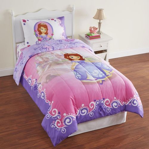 디즈니 4pc Sofia the First Twin Bedding Set Disney Princess in Training Comforter and Sheet Set