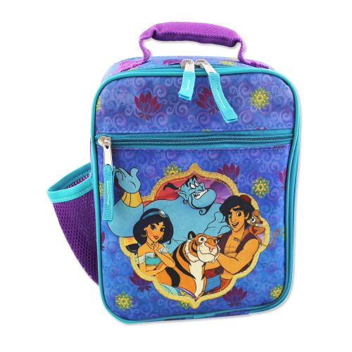 디즈니 Disney Aladdin Princess Jasmine Girls Boys Soft Insulated School Lunch Box (One Size, Purple/Blue)