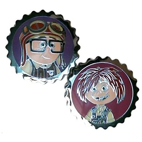 디즈니 Authentic Disney Pixar New 2014 Up Young Carl and Ellie Bottle Caps - 2 Pin Set