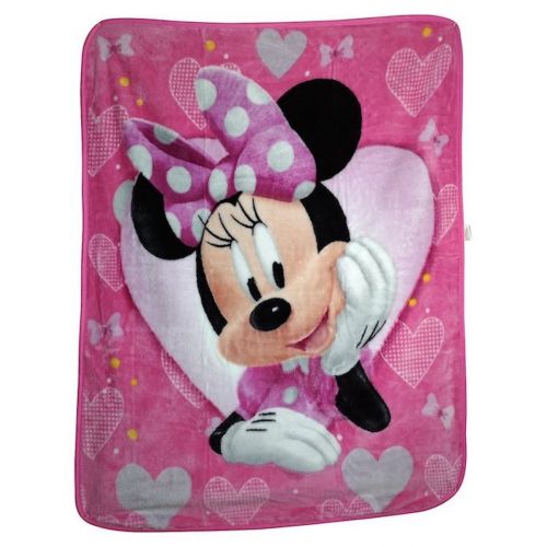디즈니 Disney Minnie Mouse Hearts and Bows Plush Style Blanket, Measures 40 by 50 inches