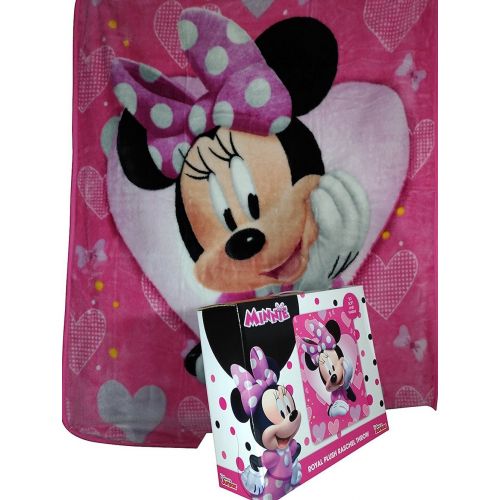 디즈니 Disney Minnie Mouse Hearts and Bows Plush Style Blanket, Measures 40 by 50 inches