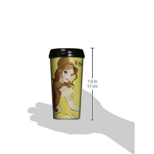 디즈니 Silver Buffalo DP1587 Disney Princess Belle Plastic Travel Mug, 16-Ounces