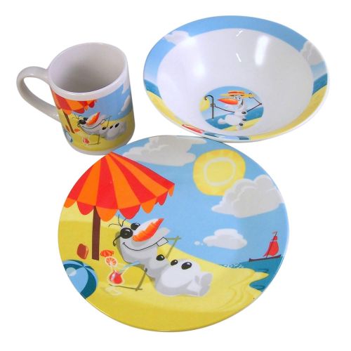 디즈니 Disney Frozen Olaf Chillin In The Sunshine Ceramic 3-piece Dinnerware Set - Plate, Bowl and Mug