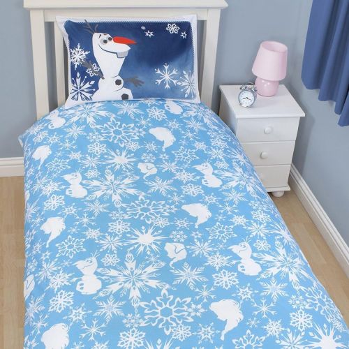 디즈니 Disney Frozen Childrens Girls Elsa Reversible Single Duvet Cover Bedding Set (Twin) (Blue)