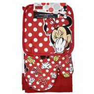 Disney Oven Mitt Pot Holder & Dish Towel 3 pc Kitchen Set (Minnie Mouse Red)