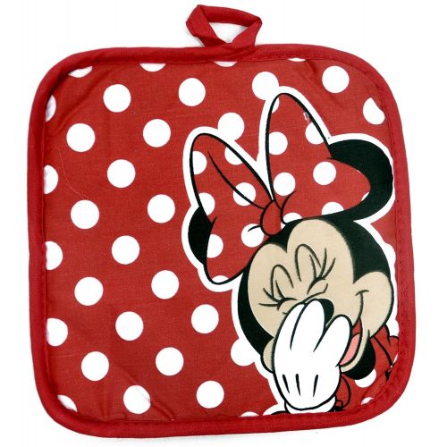 디즈니 Disney Oven Mitt Pot Holder & Dish Towel 3 pc Kitchen Set (Minnie Mouse Red)