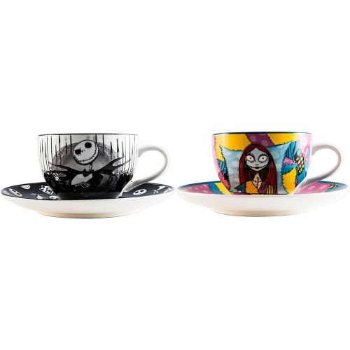 디즈니 Silver Buffalo NBTC1 Disney Nightmare Before Christmas Jack and Sally Set Ceramic Tea Cup, Multicolor