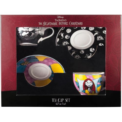 디즈니 Silver Buffalo NBTC1 Disney Nightmare Before Christmas Jack and Sally Set Ceramic Tea Cup, Multicolor