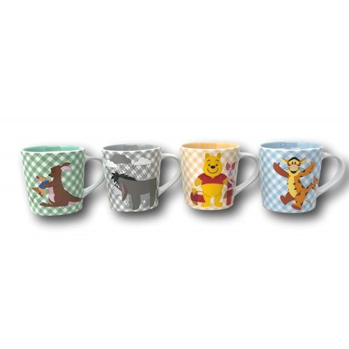 디즈니 Disney - Checkered Mug set of 4; Pooh, Eeyore, Tigger and Kanga Roo 8 oz