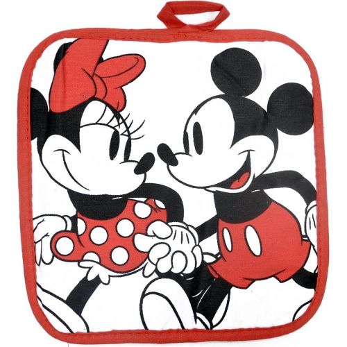 디즈니 Disney Oven Mitt Pot Holder & Dish Towel 3 pc Kitchen Set (Mickey Minnie Red)