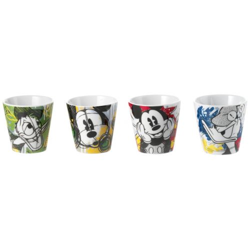 디즈니 Disney PWM83/4P Mickey Mouse Set of 4 Espresso Cups, Mickey and Donald Duck Design