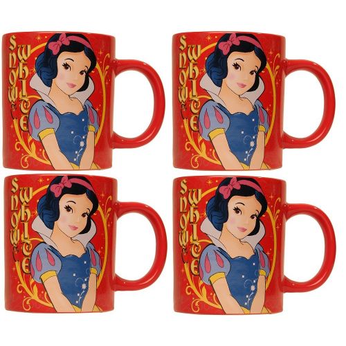 디즈니 Disney Snow White Standing Ceramic Mug 14 oz Red Coffee Cup (Set of 4)