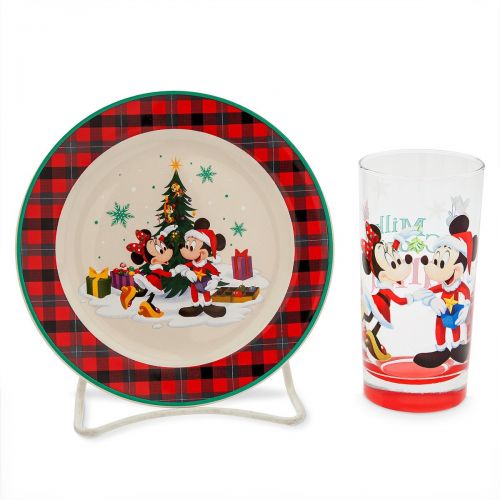 디즈니 Disney Parks Holiday Home Cookies for Santa Plate and Glass Set