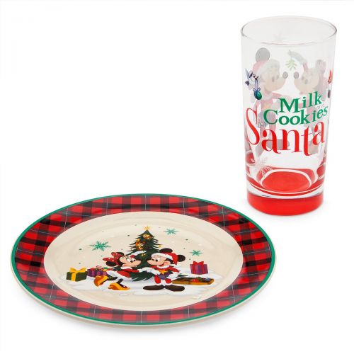 디즈니 Disney Parks Holiday Home Cookies for Santa Plate and Glass Set