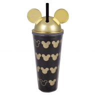 Disney Mickey Mouse Acrylic Travel Cup with Straw - Black with Gold Ear Design and Lid - 22 oz