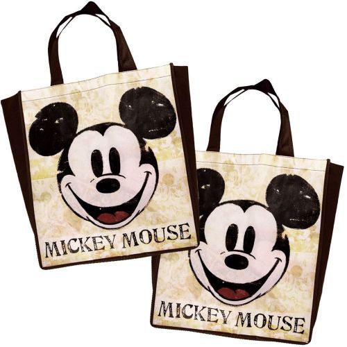 디즈니 Disney Vintage Mickey Mouse Tote Bag Reusable Grocery Bags Large Size Non Woven Bag (Set of 2) (Color Vintage)