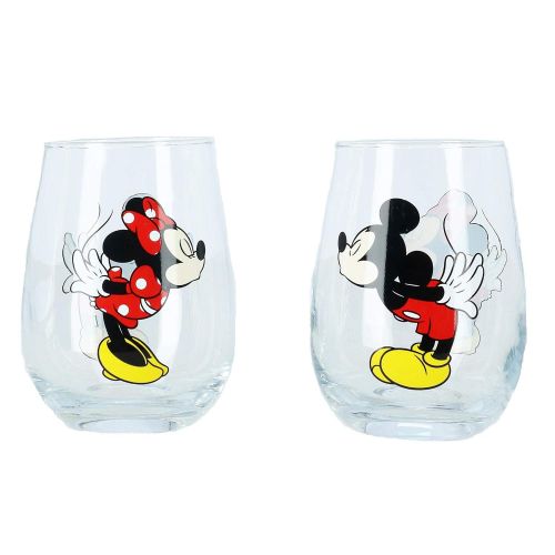 디즈니 Disney Kissing Mickey and Minnie Mouse Couples Stemless Glasses, Set of 2