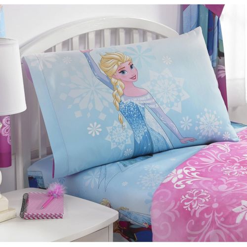 디즈니 Super Comfy Adorable Easy Care Machine Washable Disneys 4 Piece Frozen Nordic Frost Polyester Sheet Set, FULL