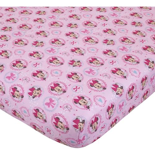 디즈니 Disney Baby “Minnie Mouse Bows are Best” Baby Crib Sheet, 28” X 52”, Fits Stand Size Crib Mattress