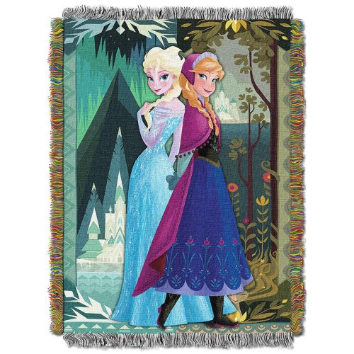 디즈니 Disneys Frozen, Two Worlds One Heart Woven Tapestry Throw Blanket, 48 x 60, Multi Color