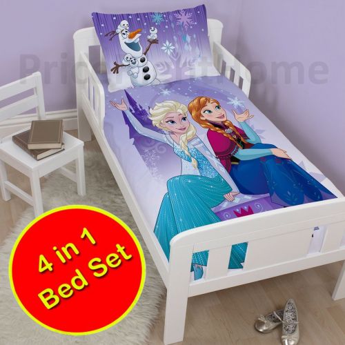 디즈니 Disney Frozen Snowflake 4 in 1 UK Junior/US Toddler Bedding Bundle (Duvet, Pillow, Covers)