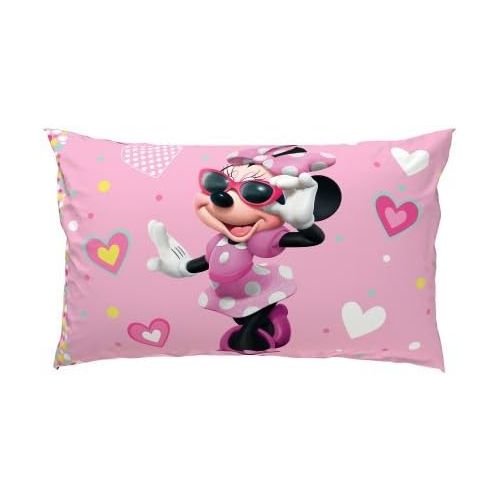 디즈니 Disney Minnie Mouse 7-Piece Full Pink Hearts Comforter and Sheet Set Bedding Collection with Blankets, Pillowcases, Sham and Coloring and Activity Book, 2018