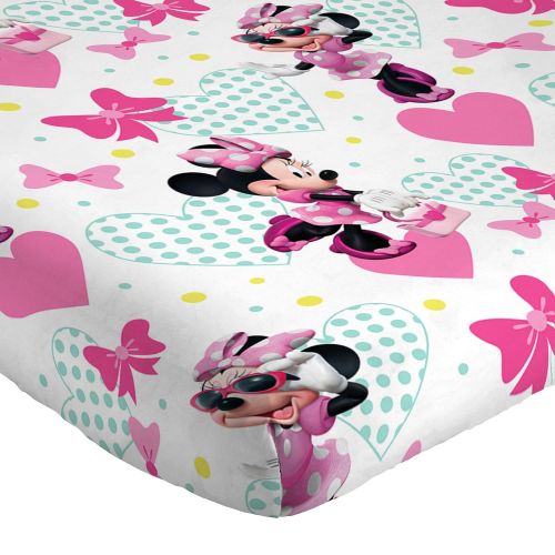 디즈니 Disney Minnie Mouse Kids 3 Piece Bedding Twin Sheet Set - 66 x 96 Inch [Pink White]