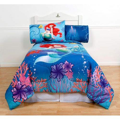 디즈니 Disneys The Little Mermaid Full Comforter & Sheet Set (5 Piece Girls Bedding) K + BONUS HOMEMADE WAX MELT!