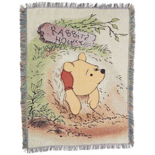 디즈니 Disneys Winnie the Pooh, Vintage Pooh Woven Tapestry Throw Blanket, 48 x 60, Multi Color