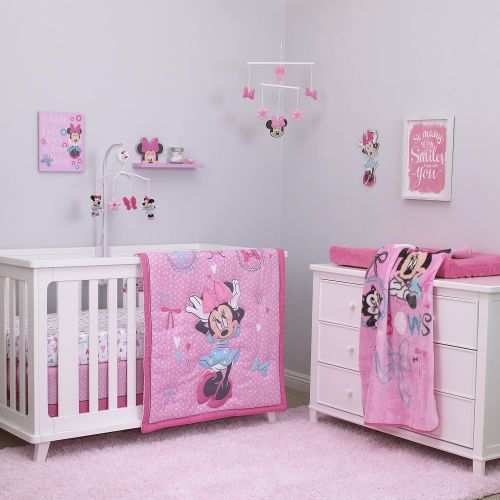 디즈니 Disney Baby Minnie Mouse All About Bows Fitted Crib Sheet, Pink, Aqua