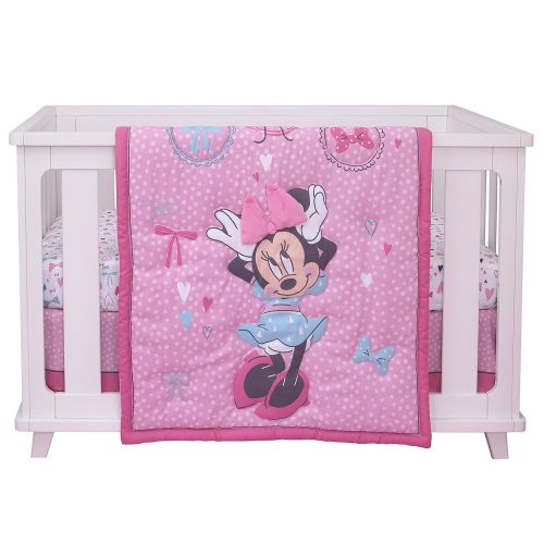 디즈니 Disney Baby Minnie Mouse All About Bows Fitted Crib Sheet, Pink, Aqua