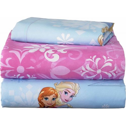 디즈니 Disney Frozen 5pc Twin Comforter, Fitted Sheet, Flat Sheet, Pillowcase and Night Light Bedding Collection
