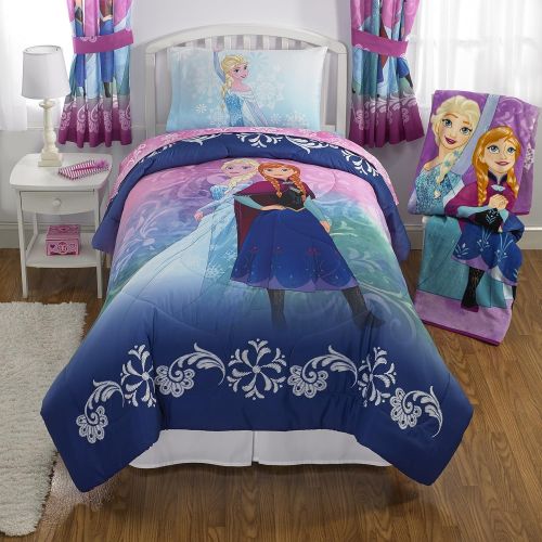 디즈니 Disney Frozen 5pc Twin Comforter, Fitted Sheet, Flat Sheet, Pillowcase and Night Light Bedding Collection