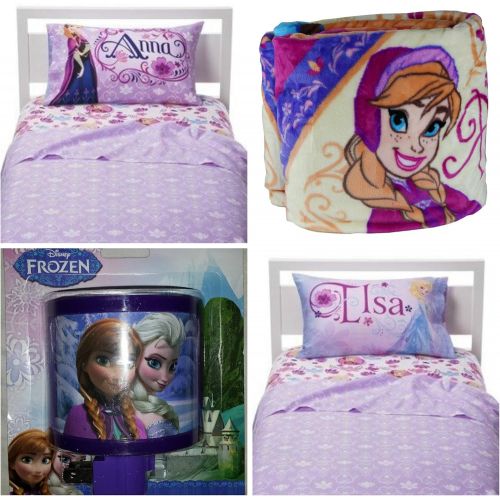 디즈니 Disney Frozen Celebrare Love Sheet Set - Twin, with Anna & Elsa Oversize Throw & Night Light