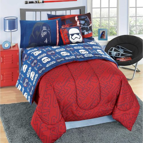 디즈니 Disney Star Wars Episode 7 Reversible Comforter and Sheet Bedding Set , Twin Size (6 Pieces)
