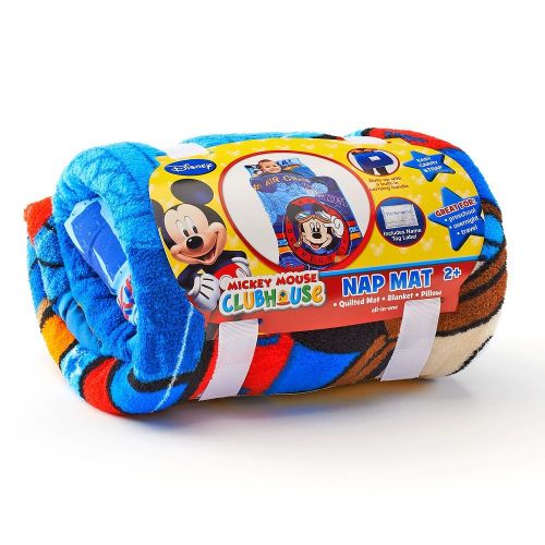디즈니 Disneys Mickey Mouse Quilted Toddler Nap Mat with Blanket and Pillow - Kids by Disney: Home & Kitchen