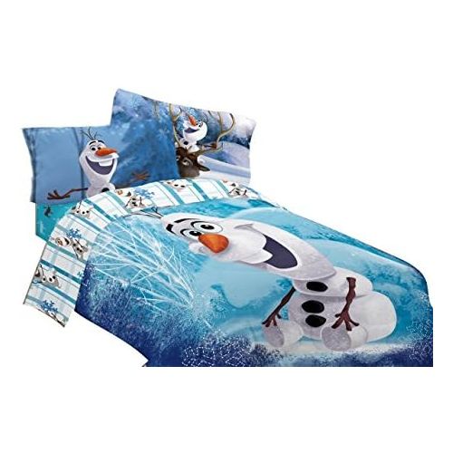 디즈니 Disney Frozen Olaf Build a Snowman 72 x 86 Microfiber Comforter, Twin/Full