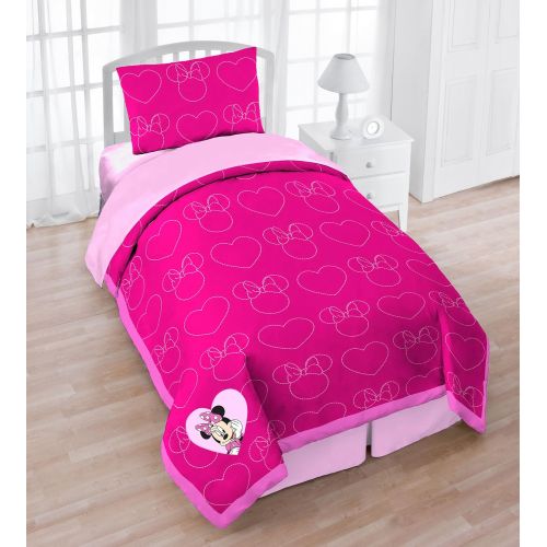 디즈니 Disney Minnie Mouse Bowtique Quilt And Sham Bed Cover Set