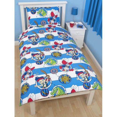 디즈니 Disney Childrens Jake & The Never Land Pirates Doubloons Duvet Cover Bedding Set (Twin) (Blue/White)