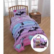 Disney Vampirina 5 Piece Twin Bed Set with Bonus Tote and Decorative Pillow Set,